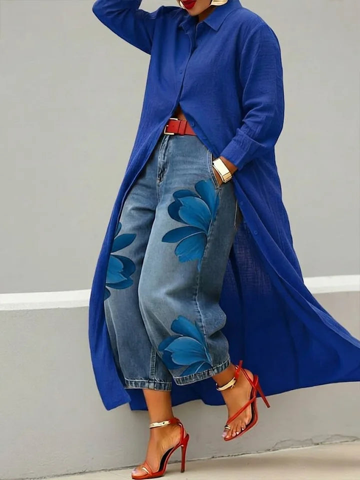Maud - Cotton Shirt Dress and Floral Jeans