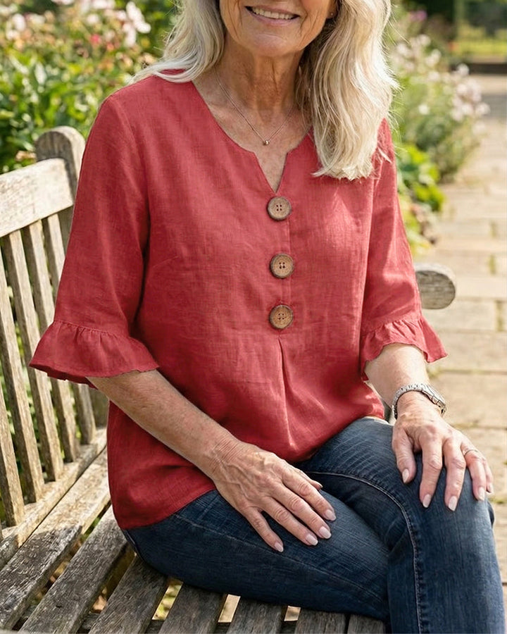 Sophia | Solid Color Blouse with Buttons and Ruffles