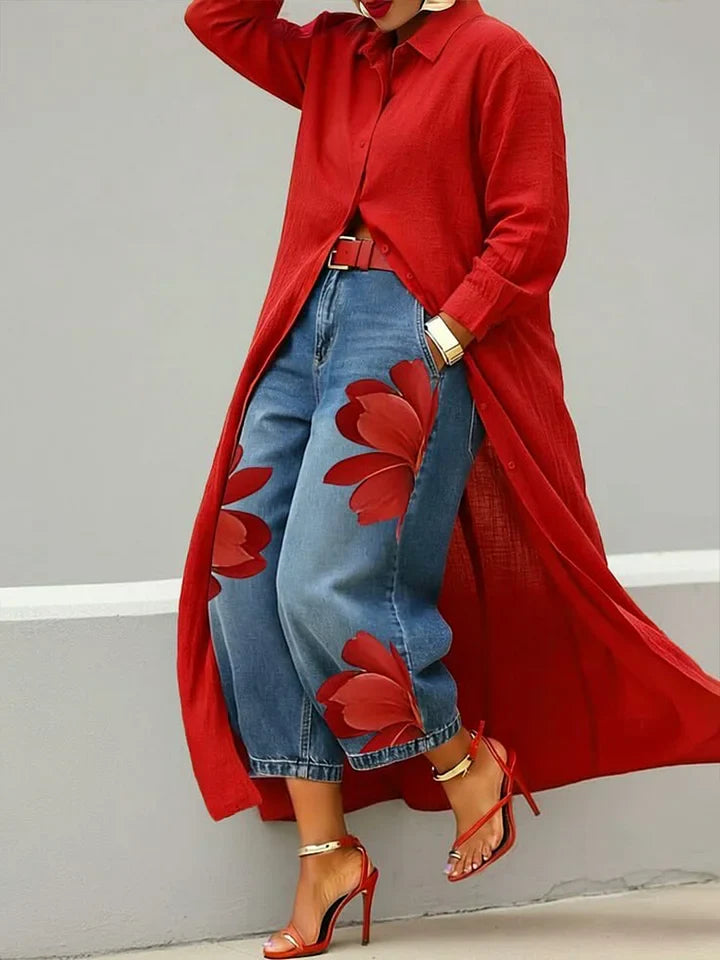Maud - Cotton Shirt Dress and Floral Jeans