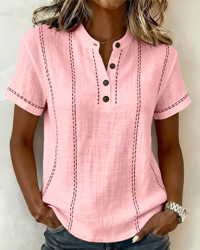 Casual V-Neck T-Shirt with Buttons