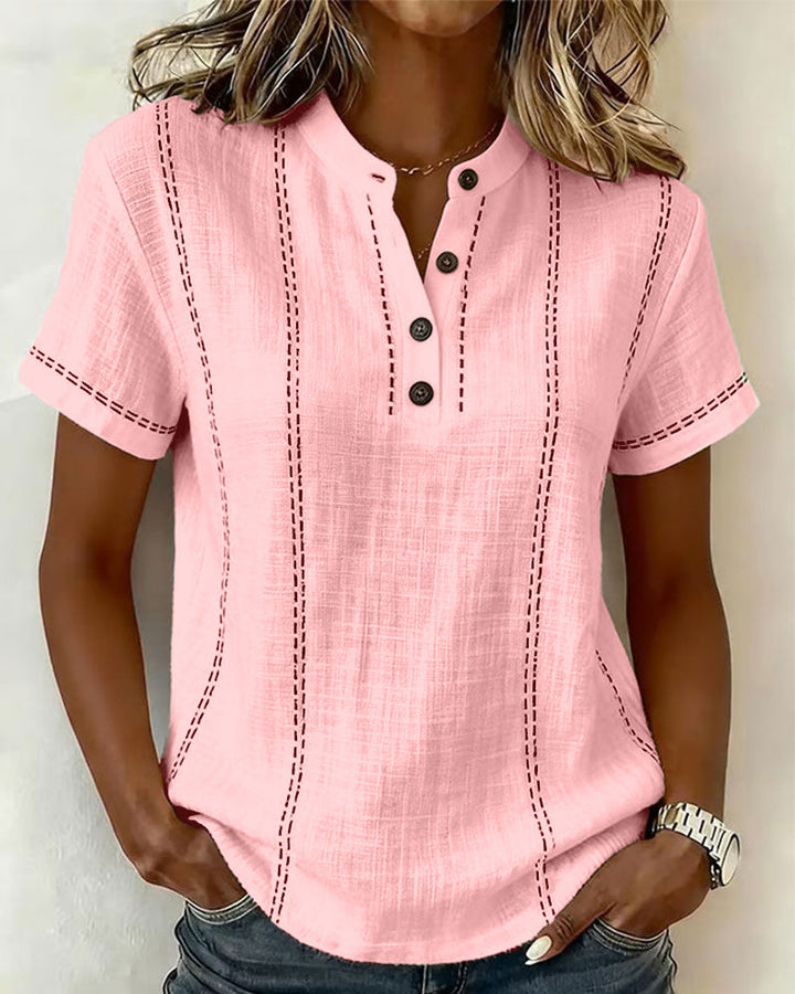 Casual V-Neck T-Shirt with Buttons