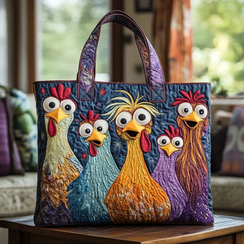 Handmade Bag with Five Colored Chickens