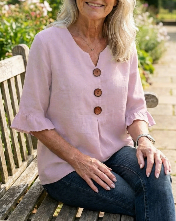 Sophia | Solid Color Blouse with Buttons and Ruffles