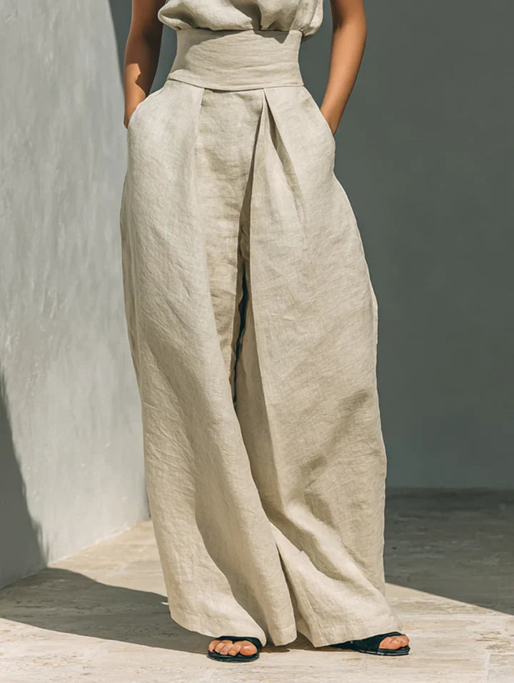 Flor™ | Minimalist Two-Piece Set of Sleeveless Blouse and Wide-Leg Pants in Cotton and Linen for Women