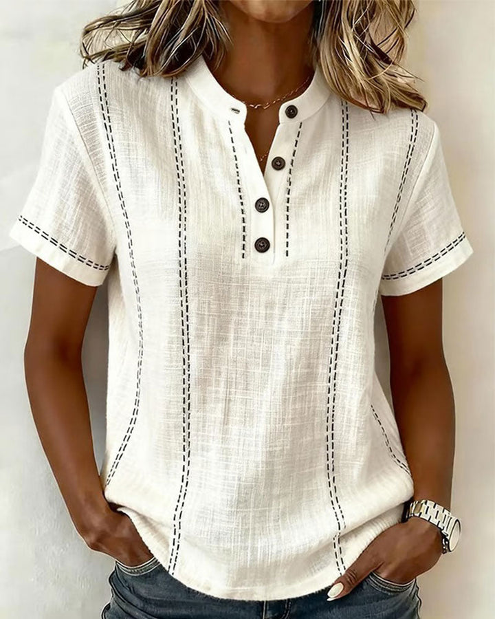 Casual V-Neck T-Shirt with Buttons