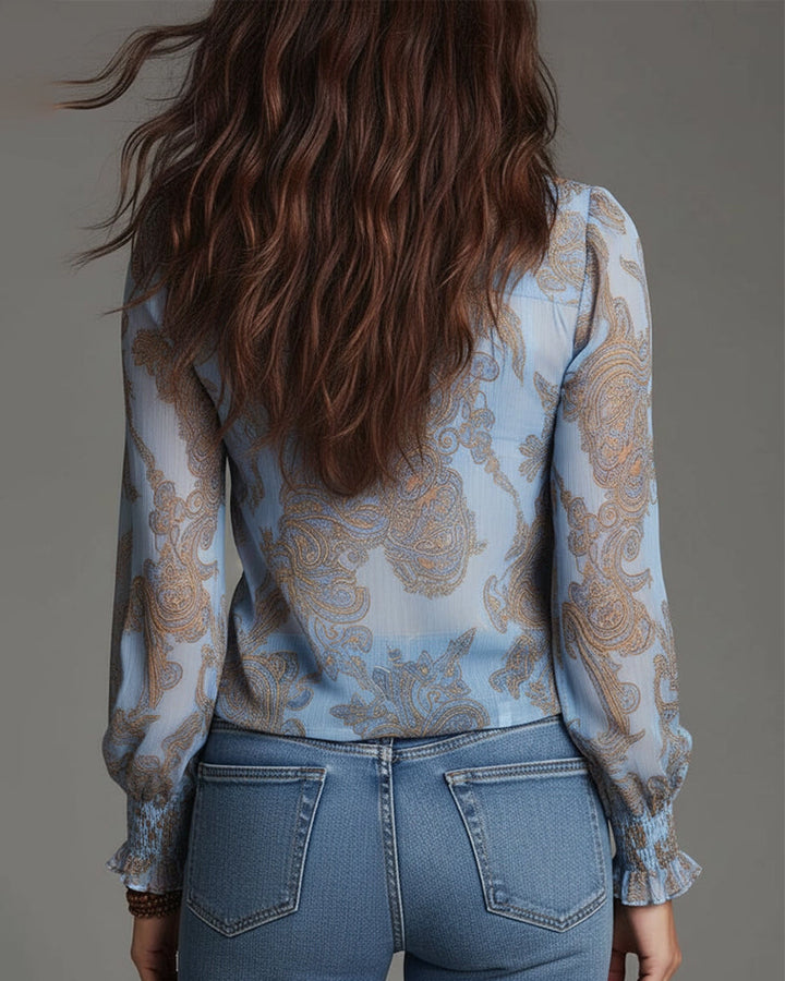 Demi-Zip Ruffle Retro Blouse