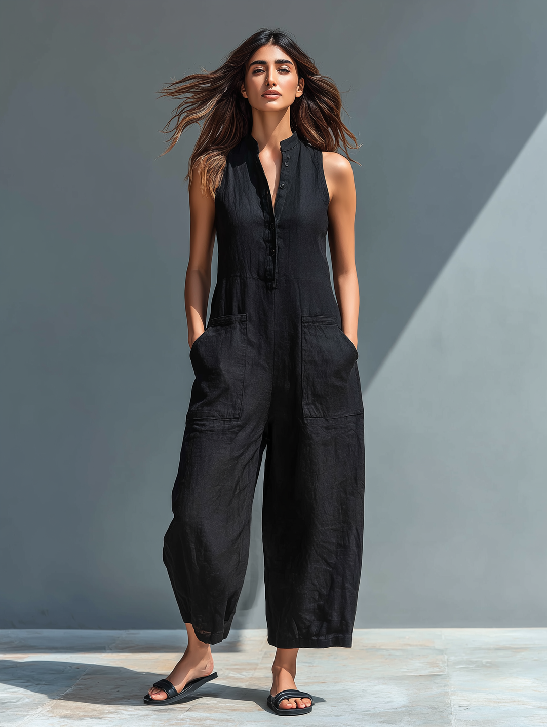 Sleeveless Cotton Jumpsuit