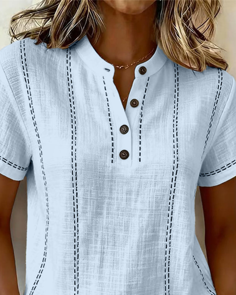 Casual V-Neck T-Shirt with Buttons