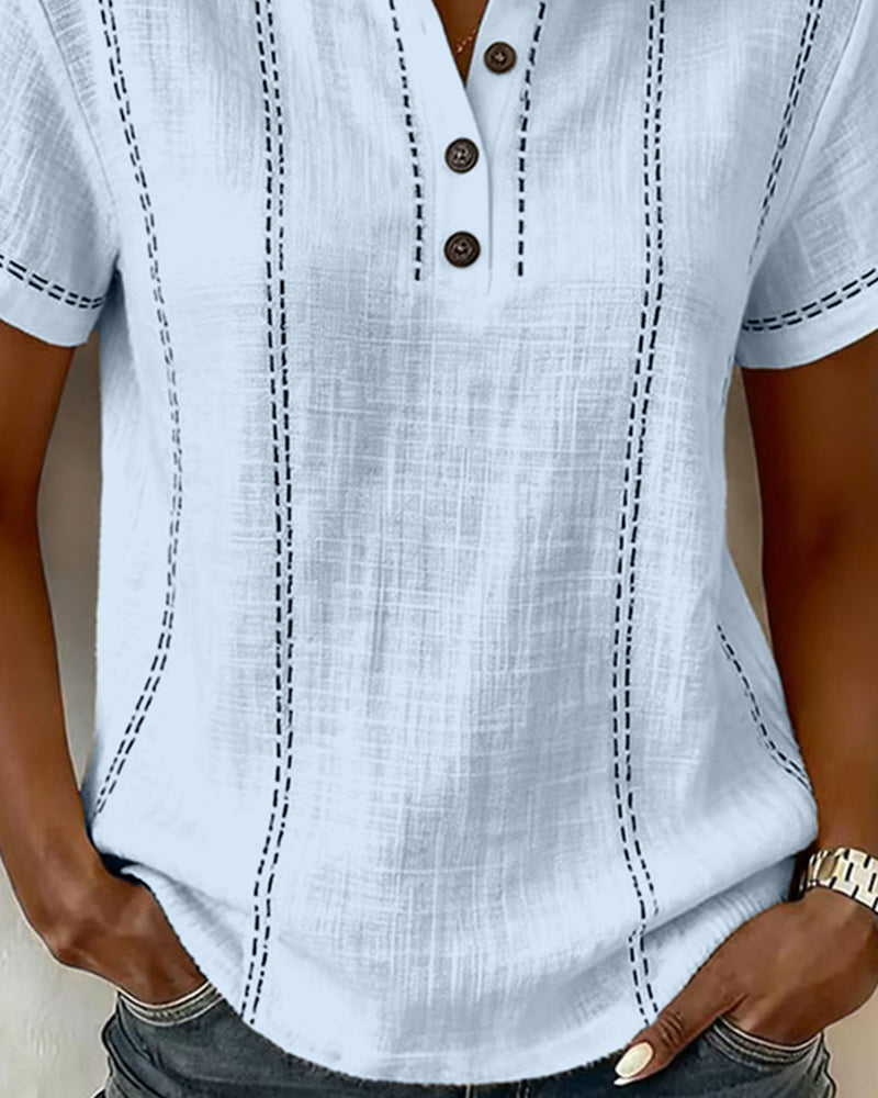 Casual V-Neck T-Shirt with Buttons