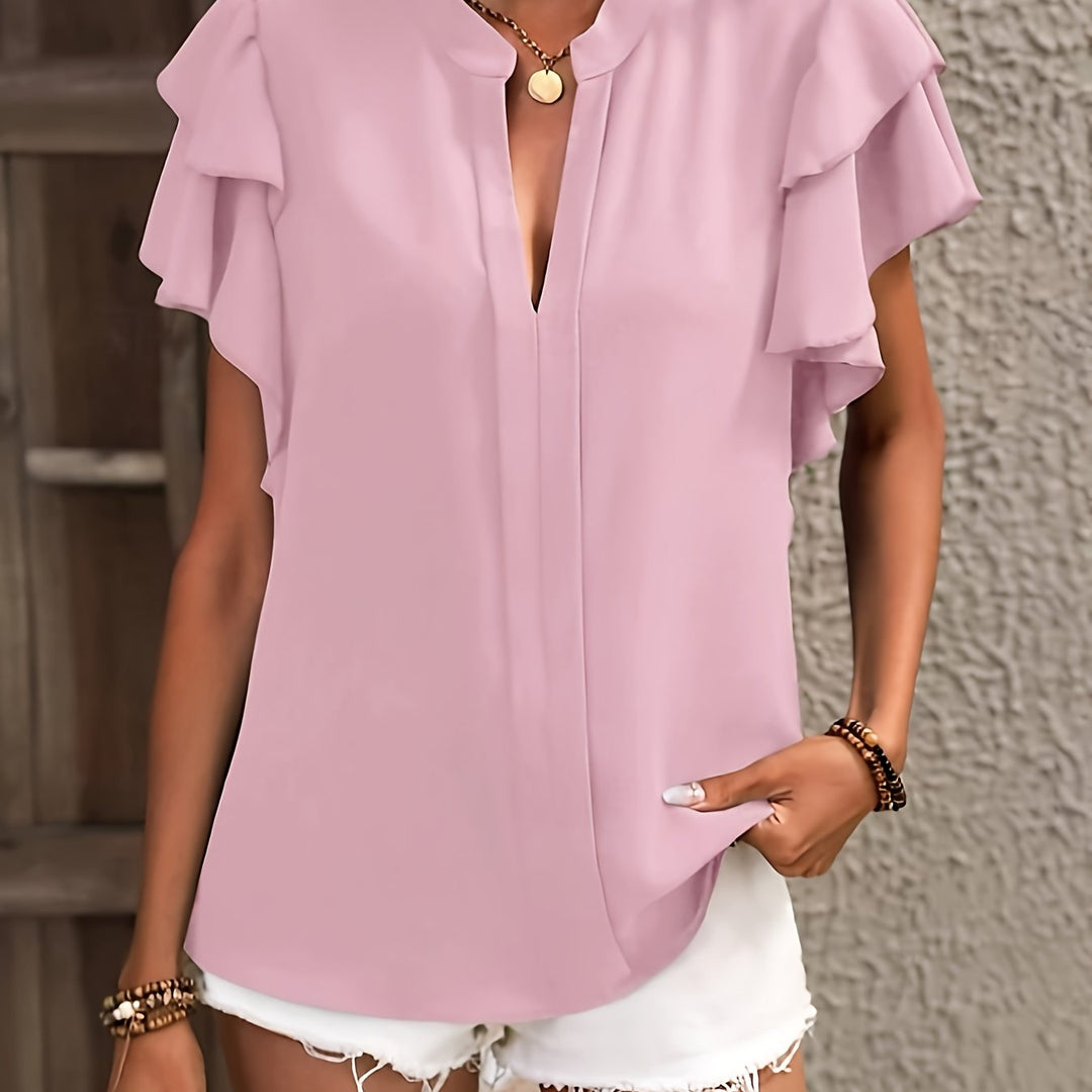 Casual Ruffle Sleeve V-Neck Blouse