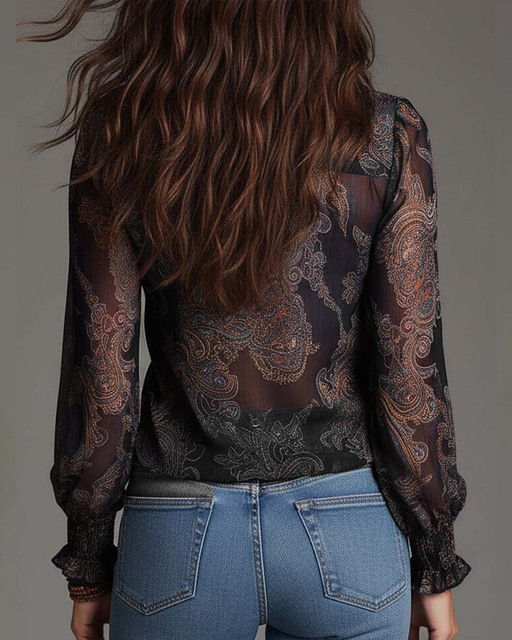 Demi-Zip Ruffle Retro Blouse