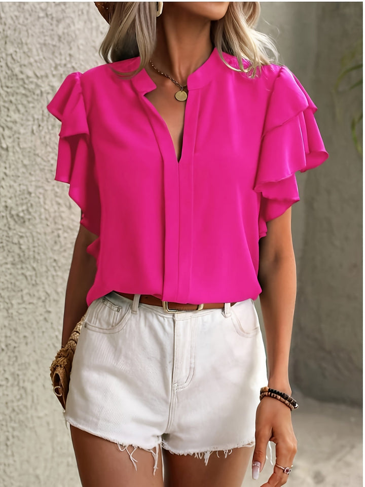 Casual Ruffle Sleeve V-Neck Blouse