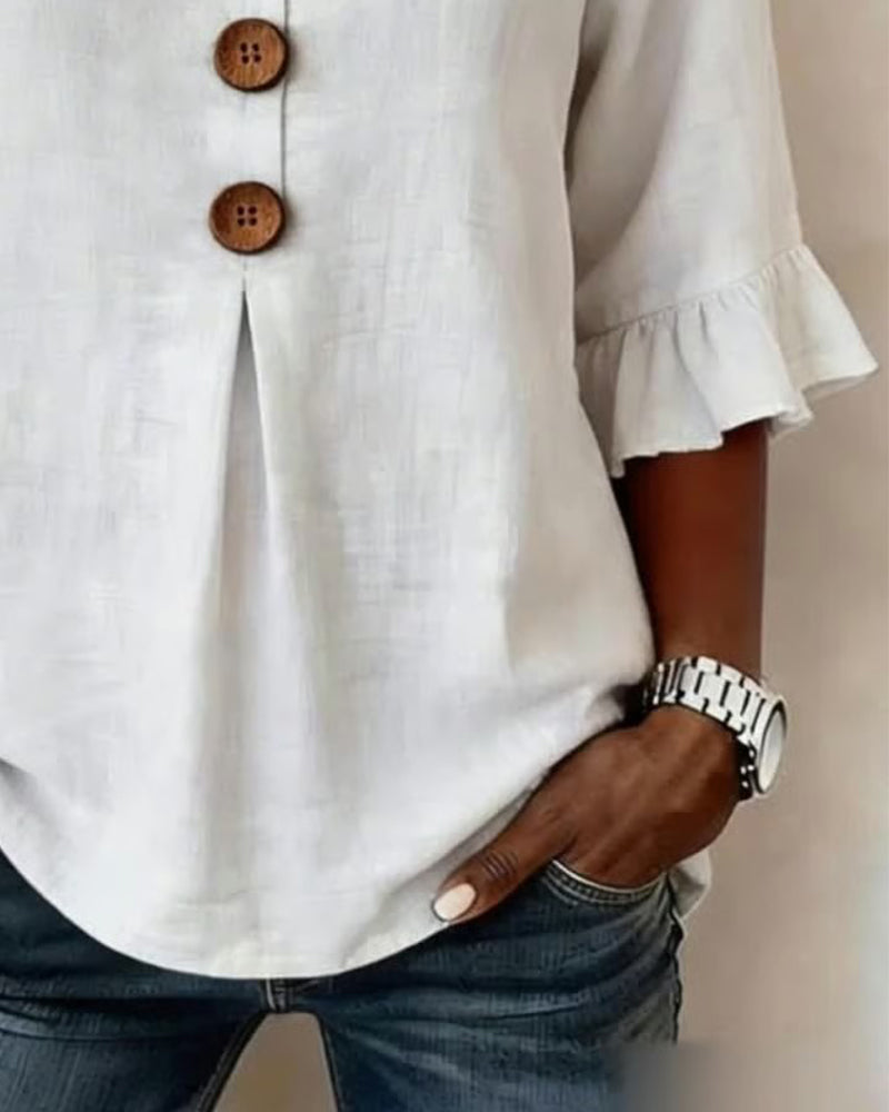 Sophia | Solid Color Blouse with Buttons and Ruffles