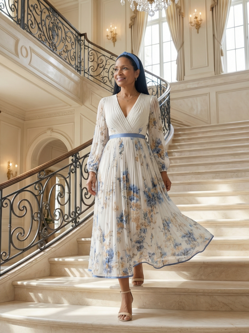 Rielle | Draped Pleated Midi Dress
