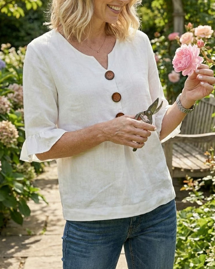 Sophia | Solid Color Blouse with Buttons and Ruffles