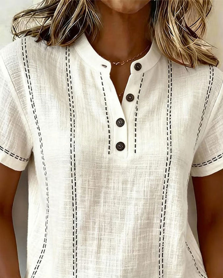Casual V-Neck T-Shirt with Buttons