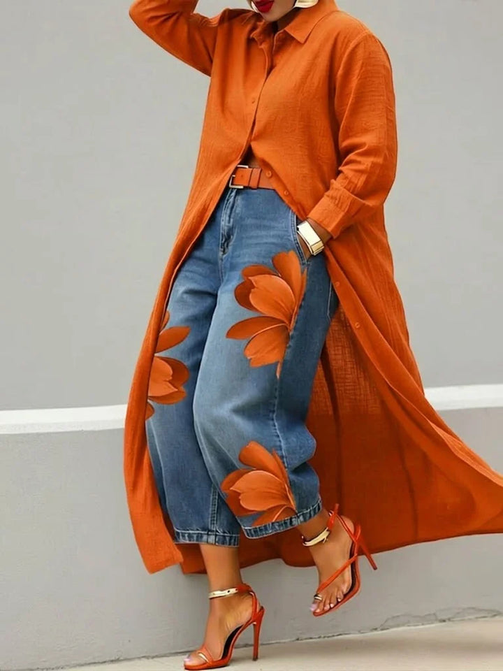 Maud - Cotton Shirt Dress and Floral Jeans