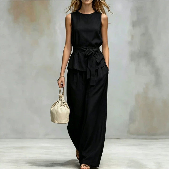 Women's Lace-Up Sleeveless Tank Top & Pants Two-Piece Set