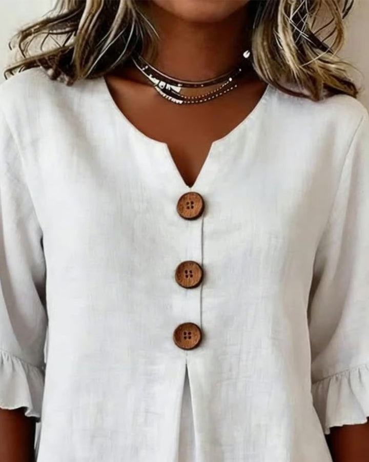 Sophia | Solid Color Blouse with Buttons and Ruffles