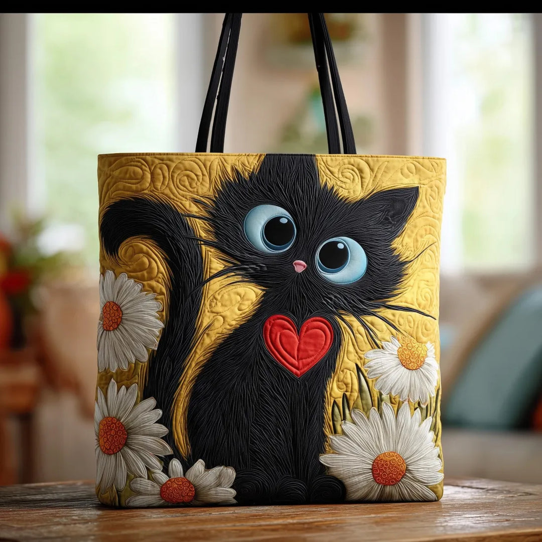 Handmade Chat Noir Bag with Heart and Daisies