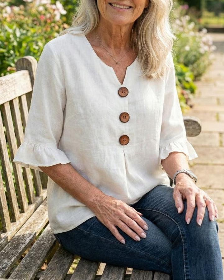 Sophia | Solid Color Blouse with Buttons and Ruffles