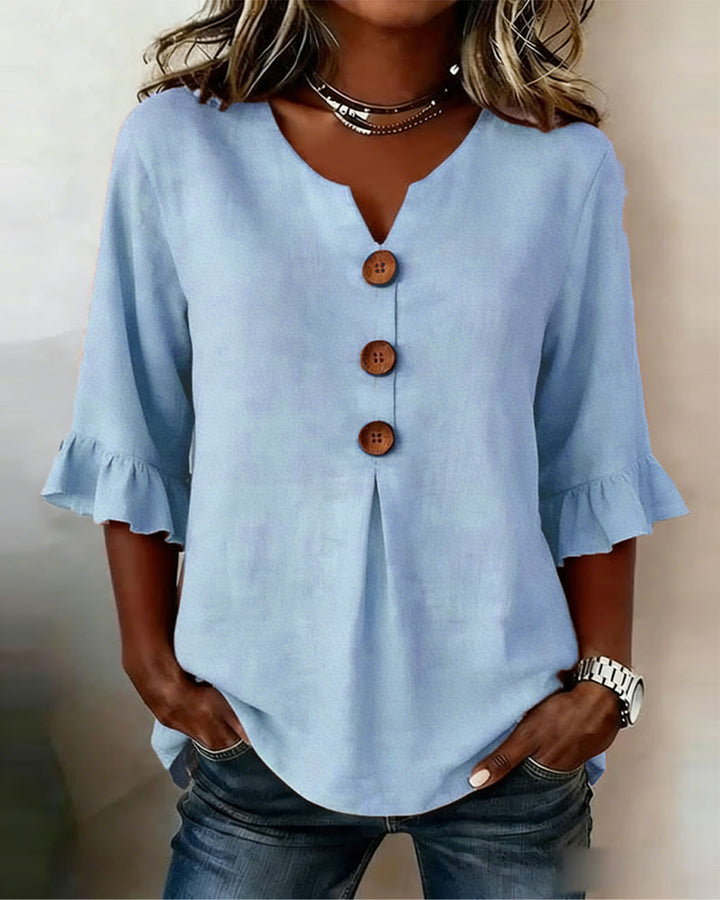 Sophia | Solid Color Blouse with Buttons and Ruffles