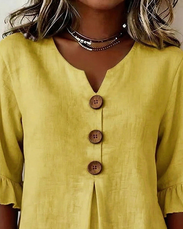Sophia | Solid Color Blouse with Buttons and Ruffles