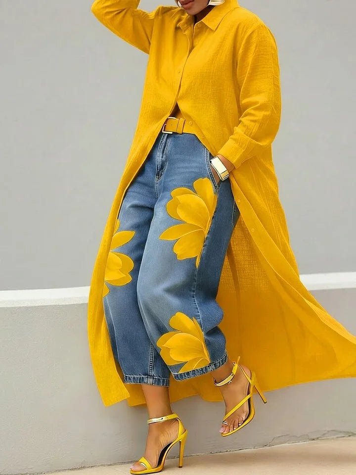 Maud - Cotton Shirt Dress and Floral Jeans
