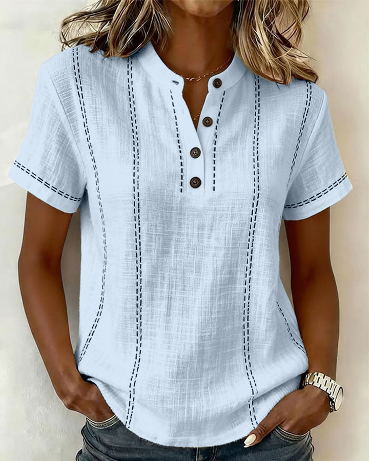 Casual V-Neck T-Shirt with Buttons