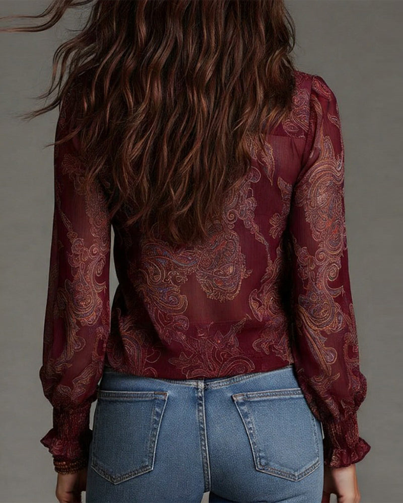 Demi-Zip Ruffle Retro Blouse