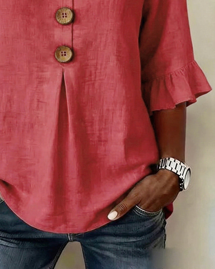 Sophia | Solid Color Blouse with Buttons and Ruffles