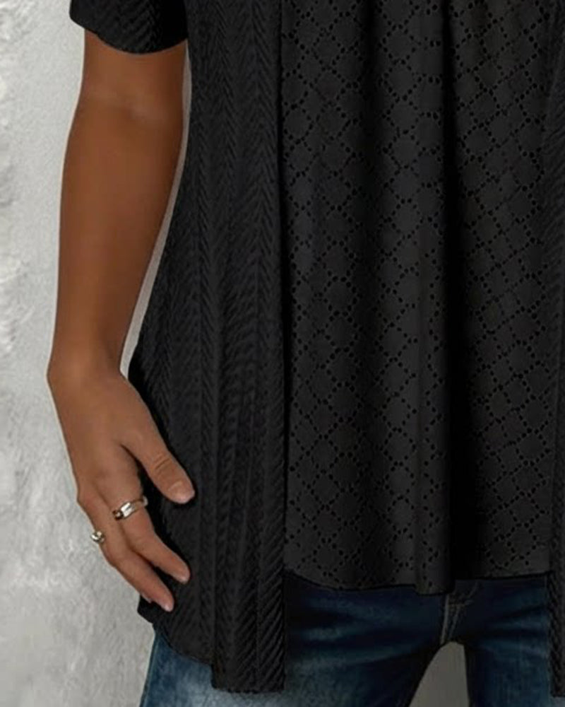 Falsa Square Collar Short Sleeve Chemisier Patchwork