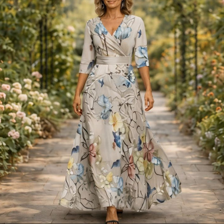 Fleur™ - Elegant Floral Dress with V-Neck