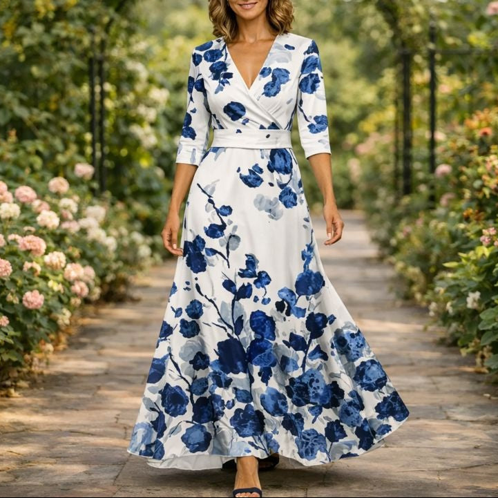 Fleur™ - Elegant Floral Dress with V-Neck