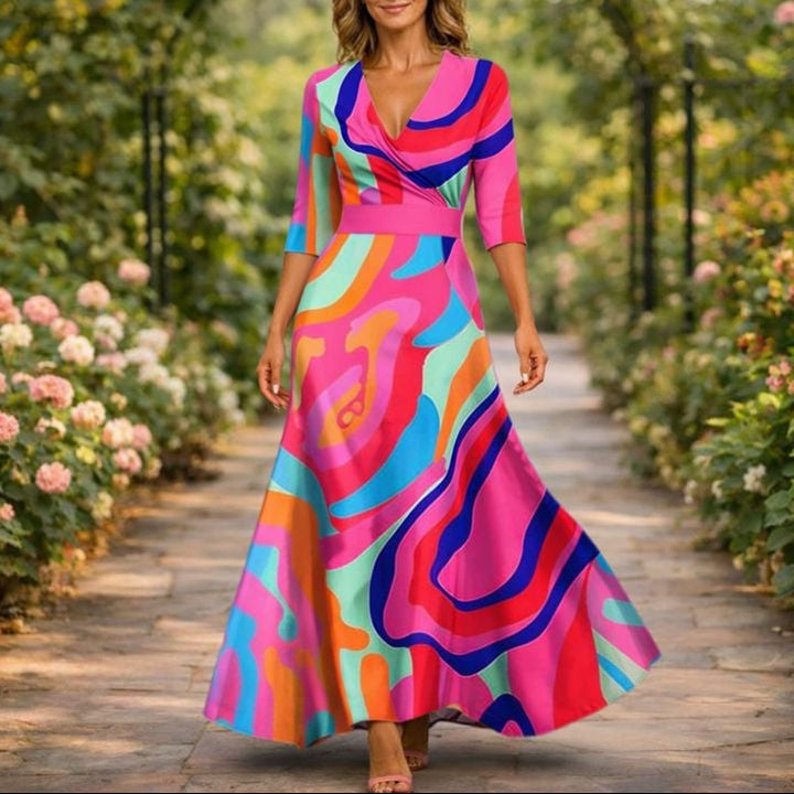 Fleur™ - Elegant Floral Dress with V-Neck