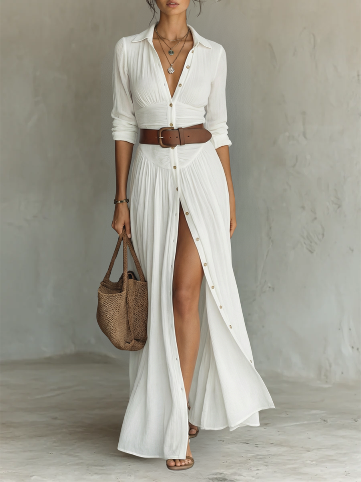 White Pleated Maxi Dress