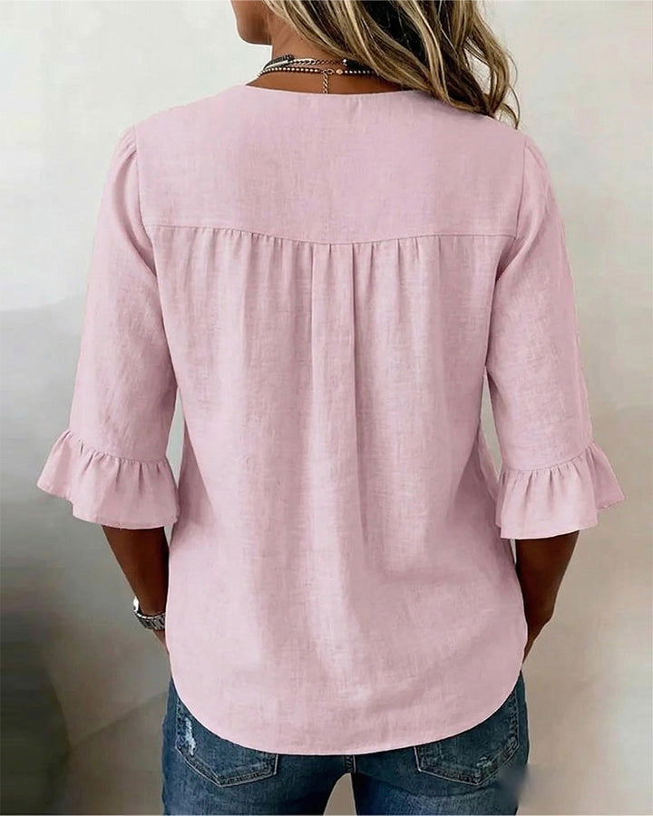 Sophia | Solid Color Blouse with Buttons and Ruffles