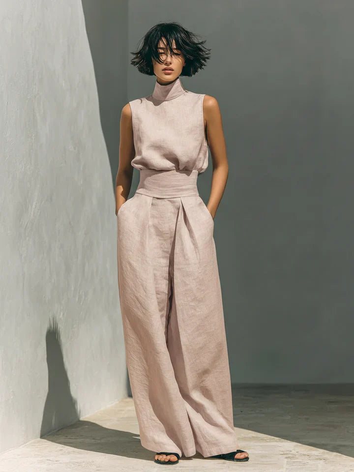 Flor™ | Minimalist Two-Piece Set of Sleeveless Blouse and Wide-Leg Pants in Cotton and Linen for Women