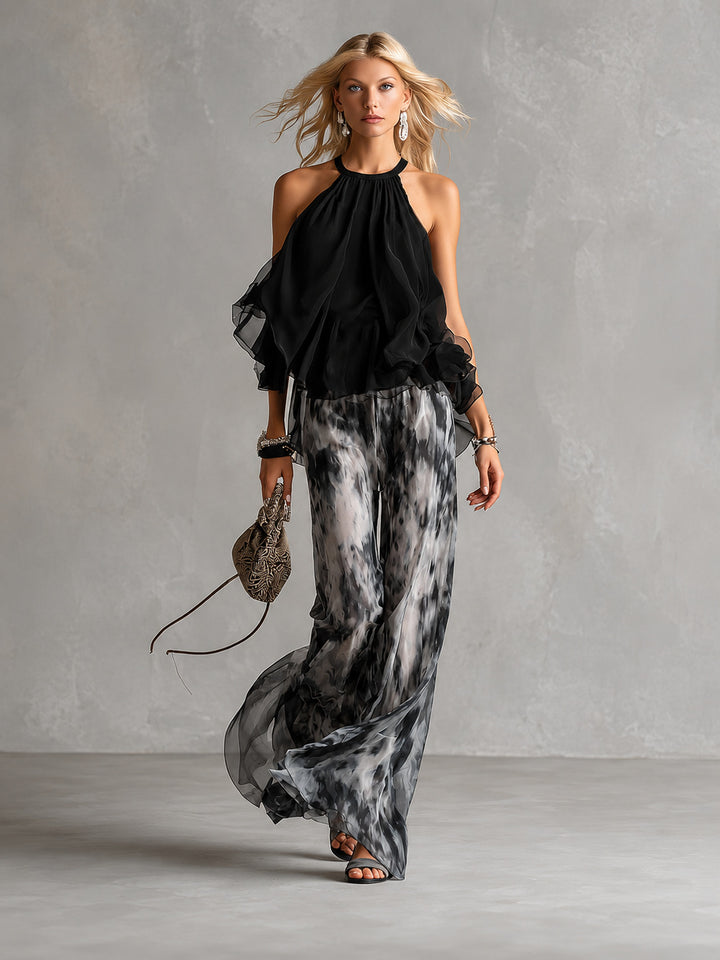 Elise | Elegant and lightweight suit with fluid top Black