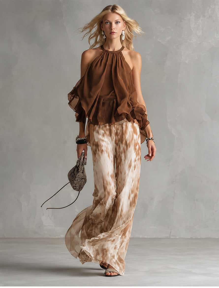 Elise | Elegant and lightweight suit with fluid top Brown