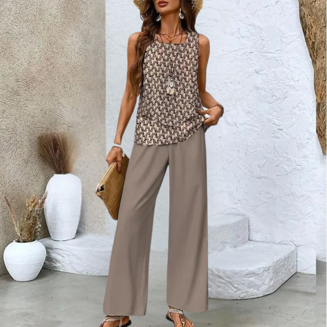 Analy - Sleeveless Top And Wide-Leg Pants Set