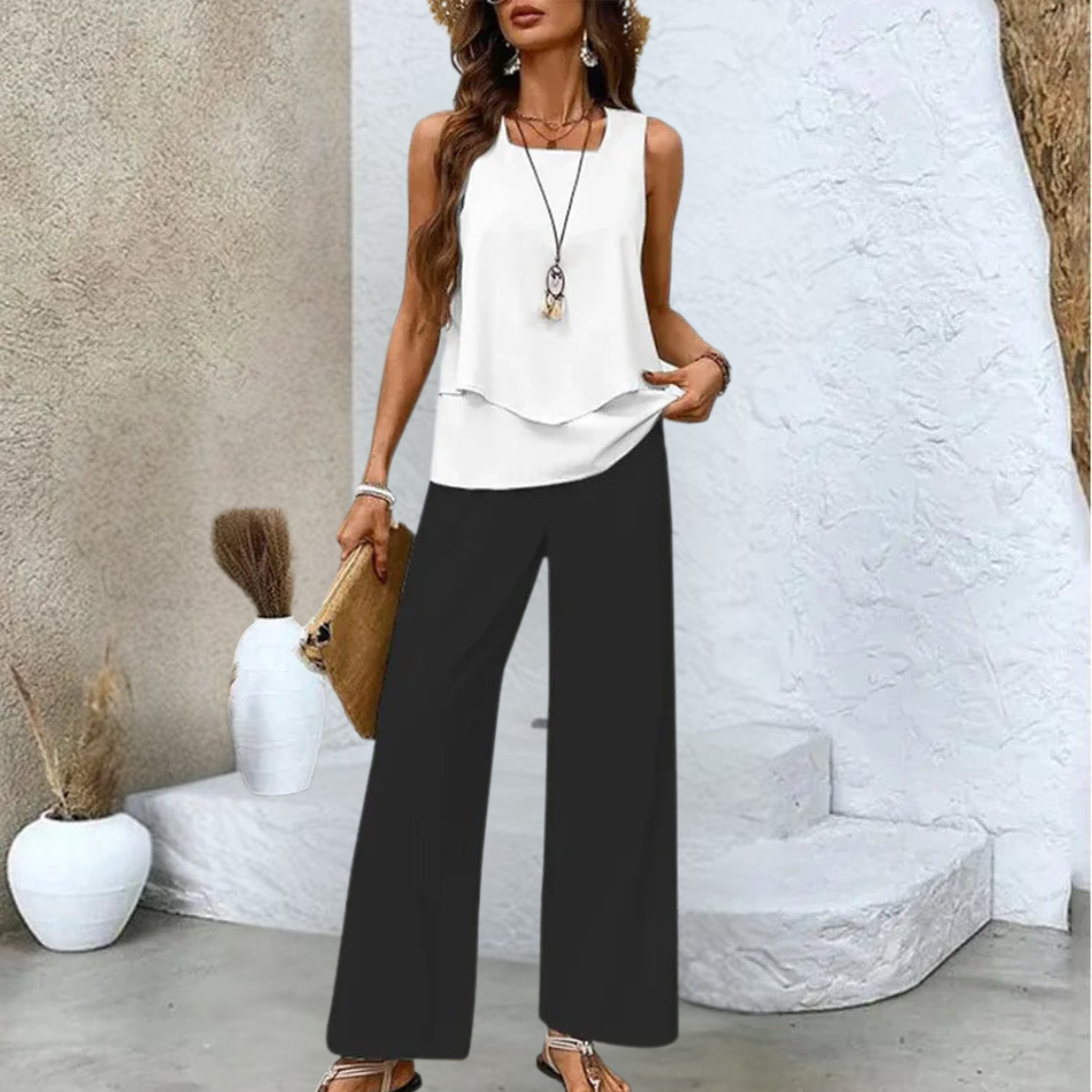 Analy - Sleeveless Top And Wide-Leg Pants Set