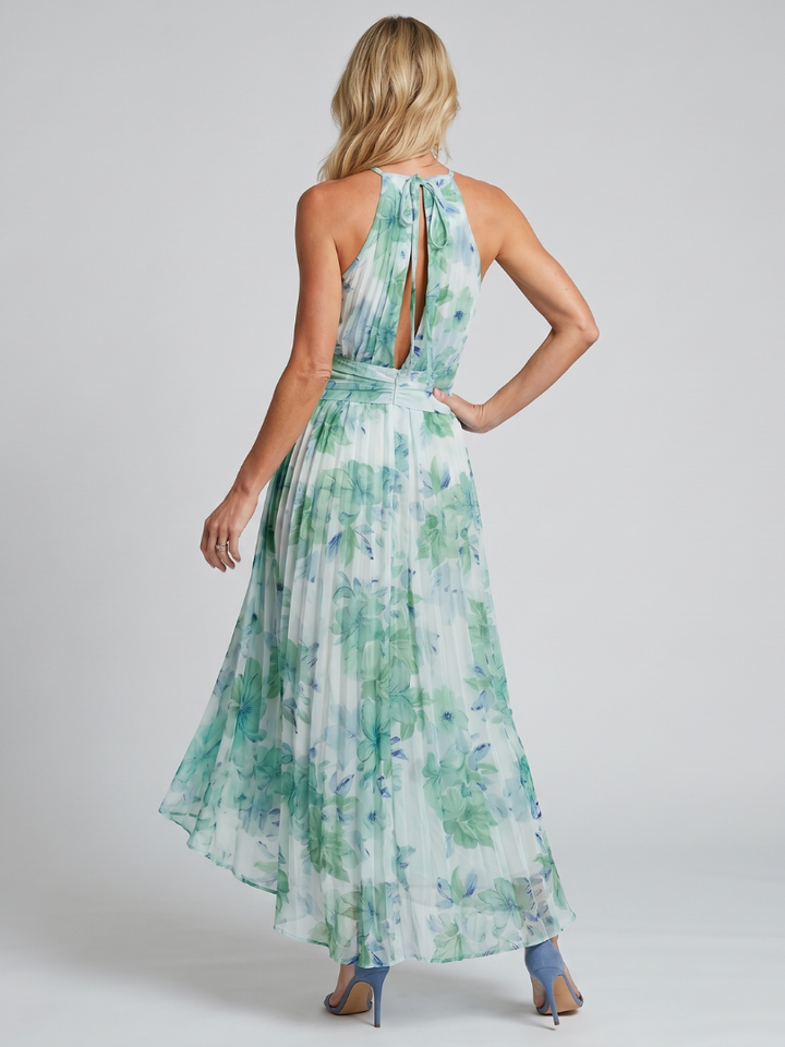 Portia | Pleated Halter Soft Floral Midi Dress