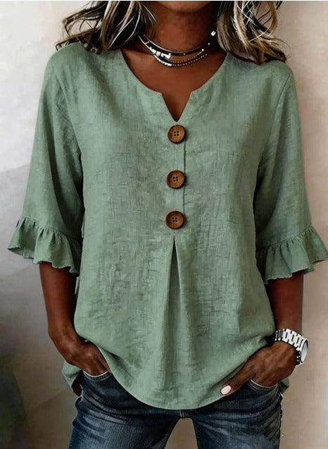 Sophia | Solid Color Blouse with Buttons and Ruffles
