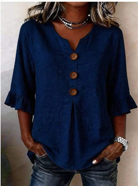 Sophia | Solid Color Blouse with Buttons and Ruffles