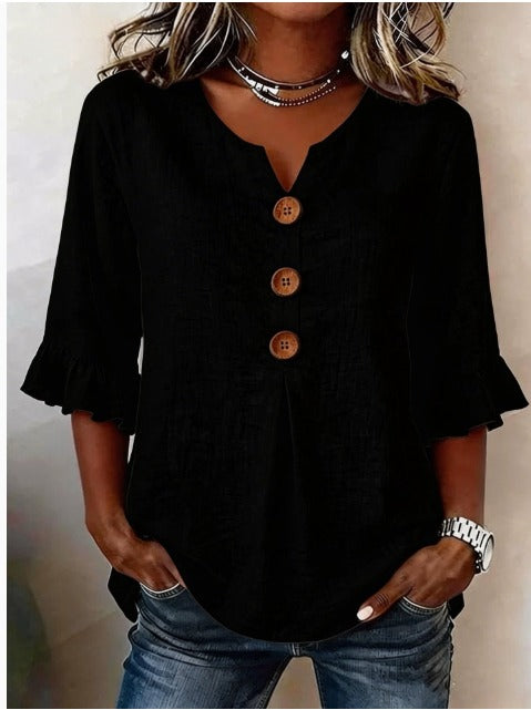 Sophia | Solid Color Blouse with Buttons and Ruffles