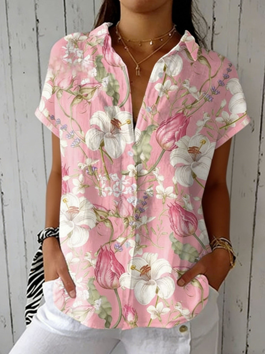 Frances | Elegant Bloom Blouse With Short Sleeves