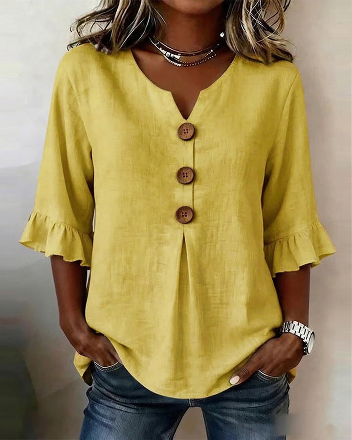 Sophia | Solid Color Blouse with Buttons and Ruffles