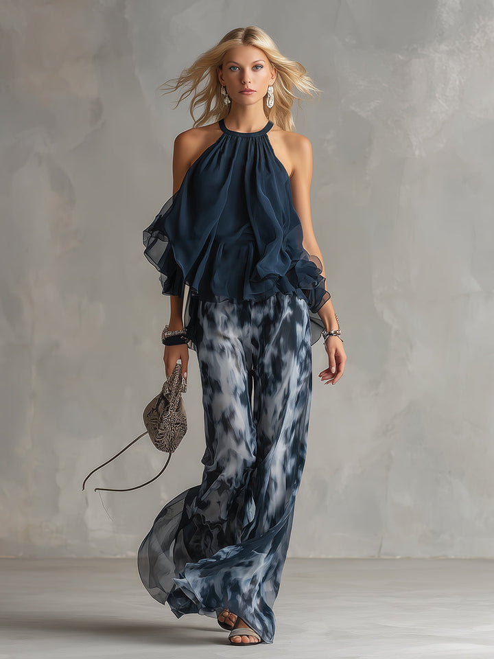 Elise | Elegant and lightweight suit with fluid top and wide pants