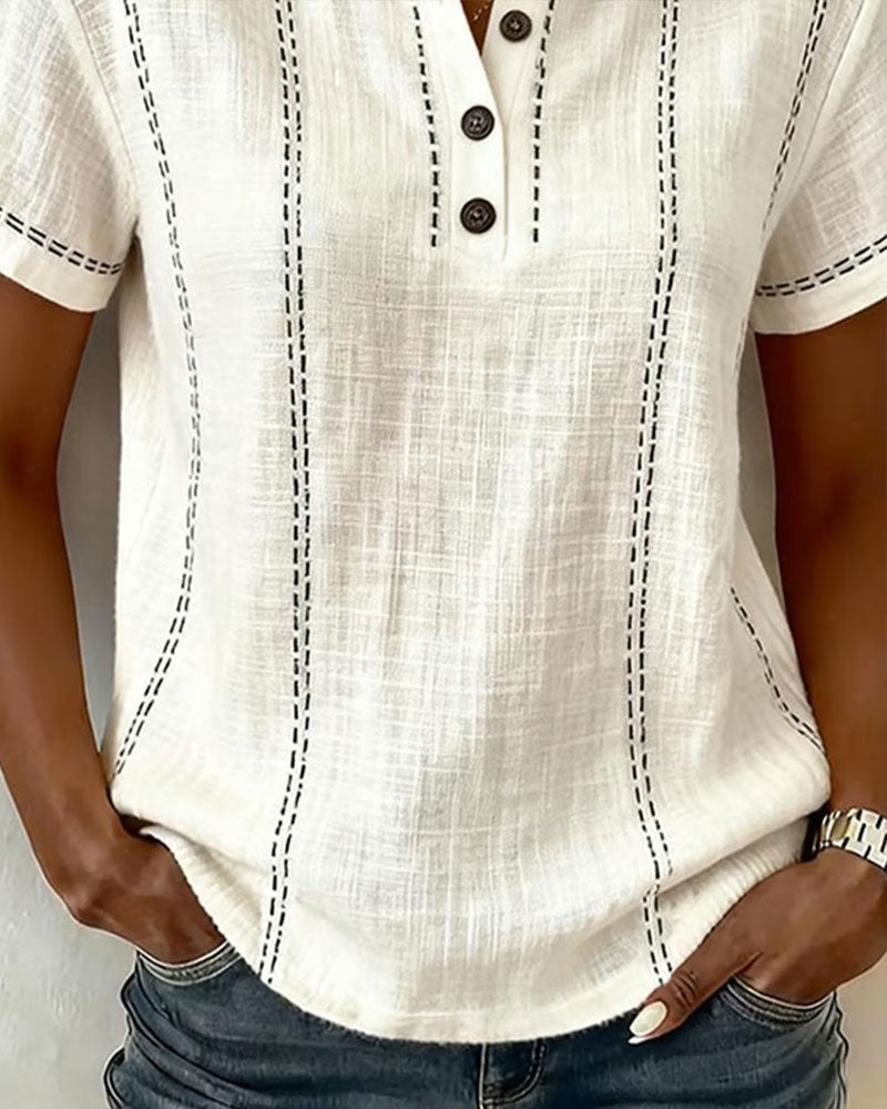 Casual V-Neck T-Shirt with Buttons
